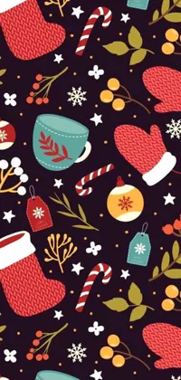 This phone live wallpaper features a charming Christmas pattern with mittens and snowflakes sourced from Shutterstock