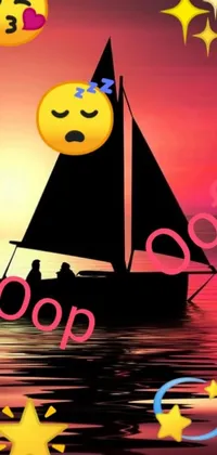 This phone live wallpaper features a vibrant pop art image of a sailboat on the water