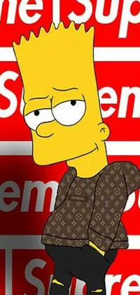 This live phone wallpaper showcases a cartoon version of Bart Simpson against an eye-catching red backdrop