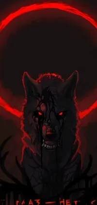 This phone live wallpaper shows a concept art style wolf in front of a red circle, reminiscent of a mouth of hell