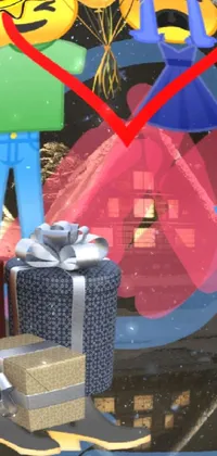 This stunning live wallpaper depicts a couple standing on top of a pile of presents