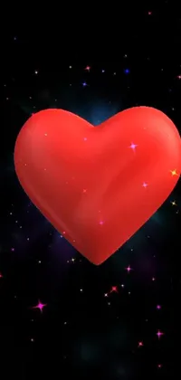 This dynamic live wallpaper features a pulsating red heart set against a beautiful starry black background