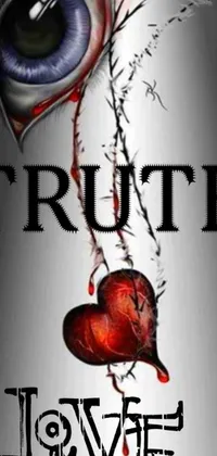 This phone live wallpaper features a realistic image of a broken heart with the word "truth" in an elegant script font