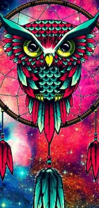 This fascinating phone live wallpaper features a mesmerizing image of an owl perched on a dream catcher