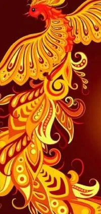 This stunning phone live wallpaper features a beautiful golden bird on a rich brown background