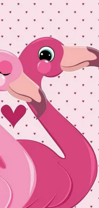 This Live Wallpaper features a lovely pink flamingo with a heart on its chest on a pretty pink background adorned with hearts