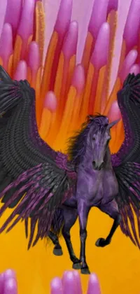 This phone live wallpaper depicts a painting of a majestic winged horse