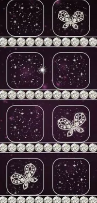 Enhance your phone's display with a stunning live wallpaper featuring a purple background adorned with various diamonds in an Art Deco fashion