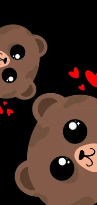This live phone wallpaper showcases two brown bears standing together in vector art style with a cute expression