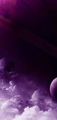 This phone live wallpaper features exquisite digital artwork depicting two planets suspended in a dark purple sky