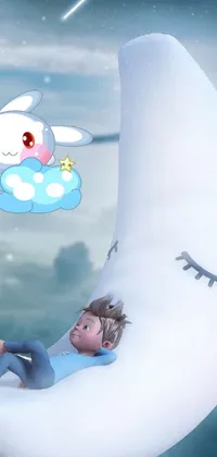Get ready to fall in love with this mesmerizing and popular phone Live Wallpaper! Featuring a charming and delightful little boy, comfortably resting on a beautiful crescent moon, this digital art masterpiece is made with Blender Eevee rendering engine, giving it surreal details and breathtaking vibrancy