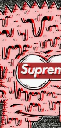 This live wallpaper showcases a dynamic sticker of the famous SUPREME logo against various backdrops including an album cover, tumblr post, and graffiti wall