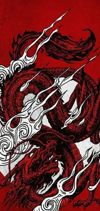 This phone live wallpaper features a digital rendering of a dragon on a red background