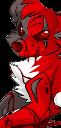 This dark live wallpaper features a chibi, furry red and white cat covered in blood and wolf fursona