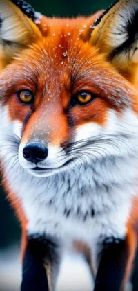 This stunning phone live wallpaper features a close up of a red fox in the snow, providing photorealistic detail to create an immersive and beautiful nature experience