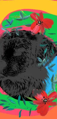 This phone wallpaper features a colorful digital painting of a guinea on a psychedelic background, inspired by pop art