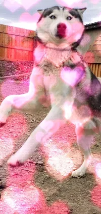 This live wallpaper displays a husky dog jumping in the air to catch a frisbee against a relaxing background of green field and blue sky