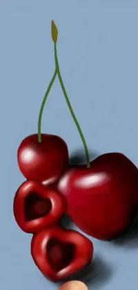 Elevate your phone wallpaper with this stunning live image of two cherries painted in digital art