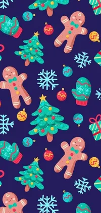 This mobile phone live wallpaper features a playful and charming pattern of colorful Christmas ornaments set against a calming blue background