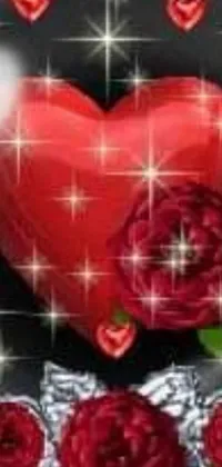 This phone live wallpaper features a gorgeous heart surrounded by roses set against a starry night sky