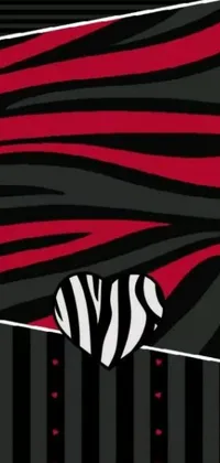 This live wallpaper for your phone features a stunning zebra perched on a tennis court with red hearts scattered throughout the black and white image