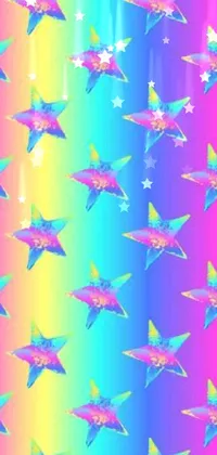 Brighten up your phone with a cheerful live wallpaper featuring a group of playful fish swimming on a rainbow-colored background