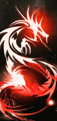 This phone live wallpaper features a mesmerizing red and white dragon amidst a black backdrop, making for an attention-grabbing digital art display