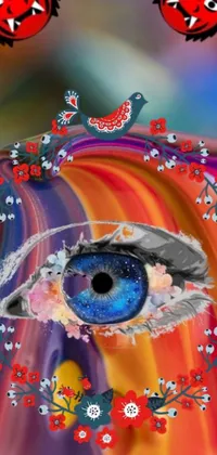 This live wallpaper features a close-up view of a colorful eye set against a vibrant background