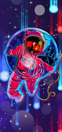 This live wallpaper showcases a vector art astronaut floating gracefully in outer space