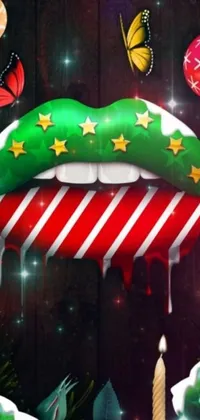Bring festive cheer to your phone screen with this stunning live wallpaper featuring decorated lips
