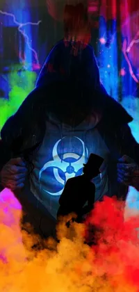 The Phone Live Wallpaper portrays a mesmerizing silhouette of a man with a glowing biohazard on his chest