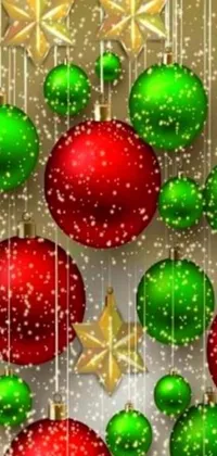This stunning phone live wallpaper features a dazzling Christmas tree made up of balls and stars