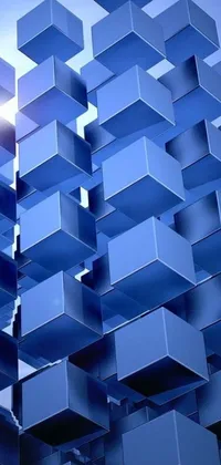 This phone live wallpaper boasts a stunning blue abstract background adorned with cubes and a sun in the distance