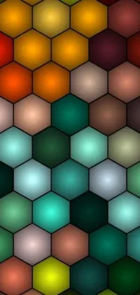 This live phone wallpaper boasts of a captivating display of colorful cubes stacked in a 3 4 5 3 1 formation, set against a beehive interior background