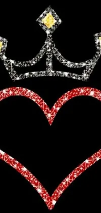 The black and red "Heart with Crown" phone live wallpaper is a digital art piece featuring a dazzling heart at its center with a chrome finish