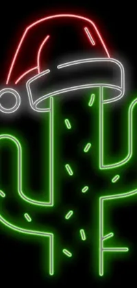 Get into the festive spirit with this neon live wallpaper for your mobile phone! The digitally rendered design features a cactus adorned with a Santa hat, all in bold black and green colors