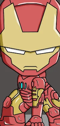 This live phone wallpaper features a cartoon Iron Man character in a red suit, standing in full frame shot