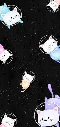 The phone live wallpaper features a beautiful concept art with a bunch of playful cats floating in mid-air