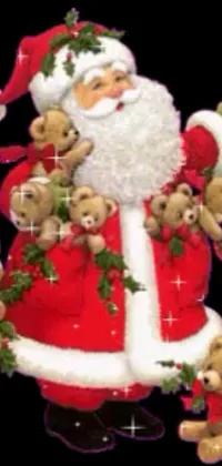 Get into the holiday spirit with this festive live wallpaper featuring Santa Claus and a cute teddy bear! This playful wallpaper is designed with sparkling glitter accents that add a touch of magic to your phone's background