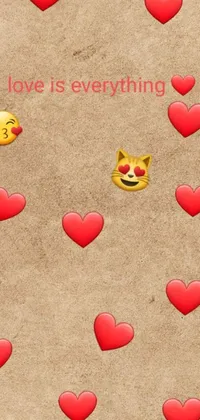 Get this vibrant and fun phone live wallpaper featuring a cute cat surrounded by hearts