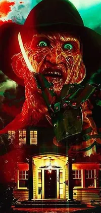 This horror-themed live wallpaper showcases a chilling movie poster by Clark Voorhees, featuring a creepy mansion in a Freddy Krueger inspired style