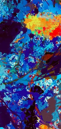 This phone live wallpaper showcases an abstract painting with vibrant paint splashes inspired by nature
