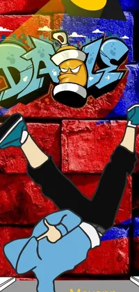 This <a href="/">animated phone wallpaper</a> features a vibrant brick wall adorned with graffiti art, perfectly capturing the energy of the street