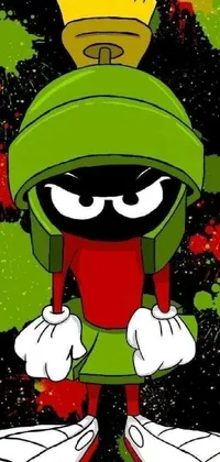 This mobile wallpaper features Marvin the Martian wearing a crown and a green dress with a black hood