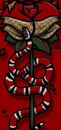 Experience the ultimate live wallpaper for your phone with a sleek snake wrapped around a beautiful rose on a stick