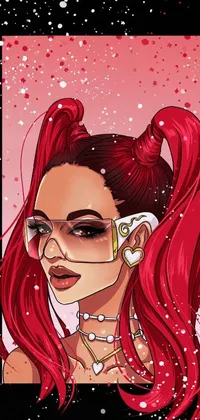 This phone wallpaper stands out with its striking digital drawing of a fierce woman with red hair, capturing your attention with her intense gaze