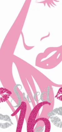 This live, vector art phone wallpaper presents a close-up of a woman's face adorned in bright pink lipstick, shimmery eyeshadow, and bold lashes