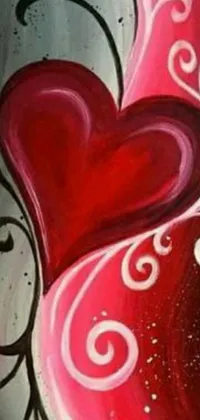 This phone live wallpaper features a detailed acrylic painting of a heart in red swirls
