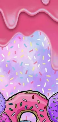 This phone wallpaper displays donuts and sprinkles painted on a pink background