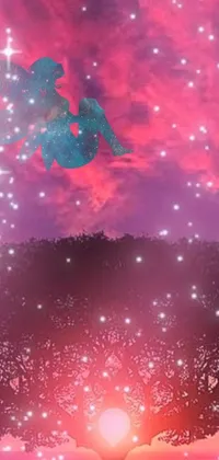 This exquisite phone live wallpaper embodies the essence of magical realism and glitter gif to warp you into a mesmerizing world! The stunning imagery of a couple on a tree under a pink sky will transport you to a place of beauty and wonder